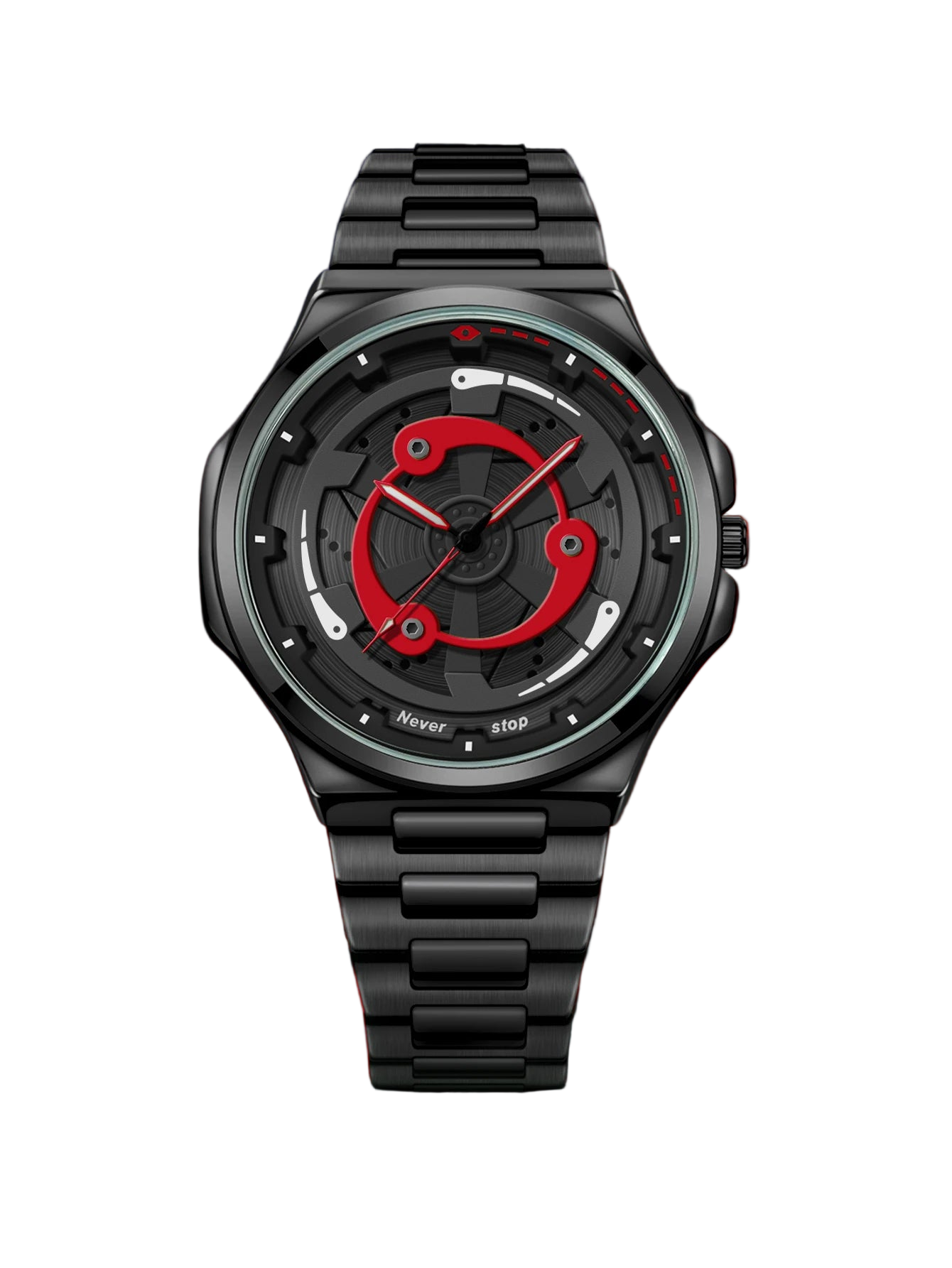 vastara steel strap watch rotatable dial - classic unisex watch with stainless steel in black stainless steel (USA)